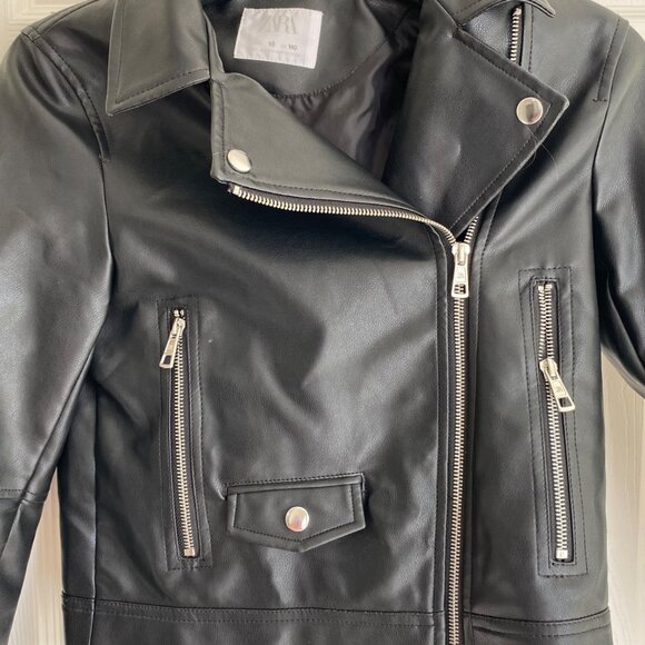 Zara Black Faux Leather Moto Jacket Size 10 (small) with zipper pockets - Picture 2 of 8